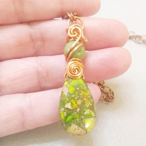 Multi Green Sea Sediment Jasper Pendant Necklace ~ Dainty & Slim ~ One-of-a-Kind - Picture 4 of 8